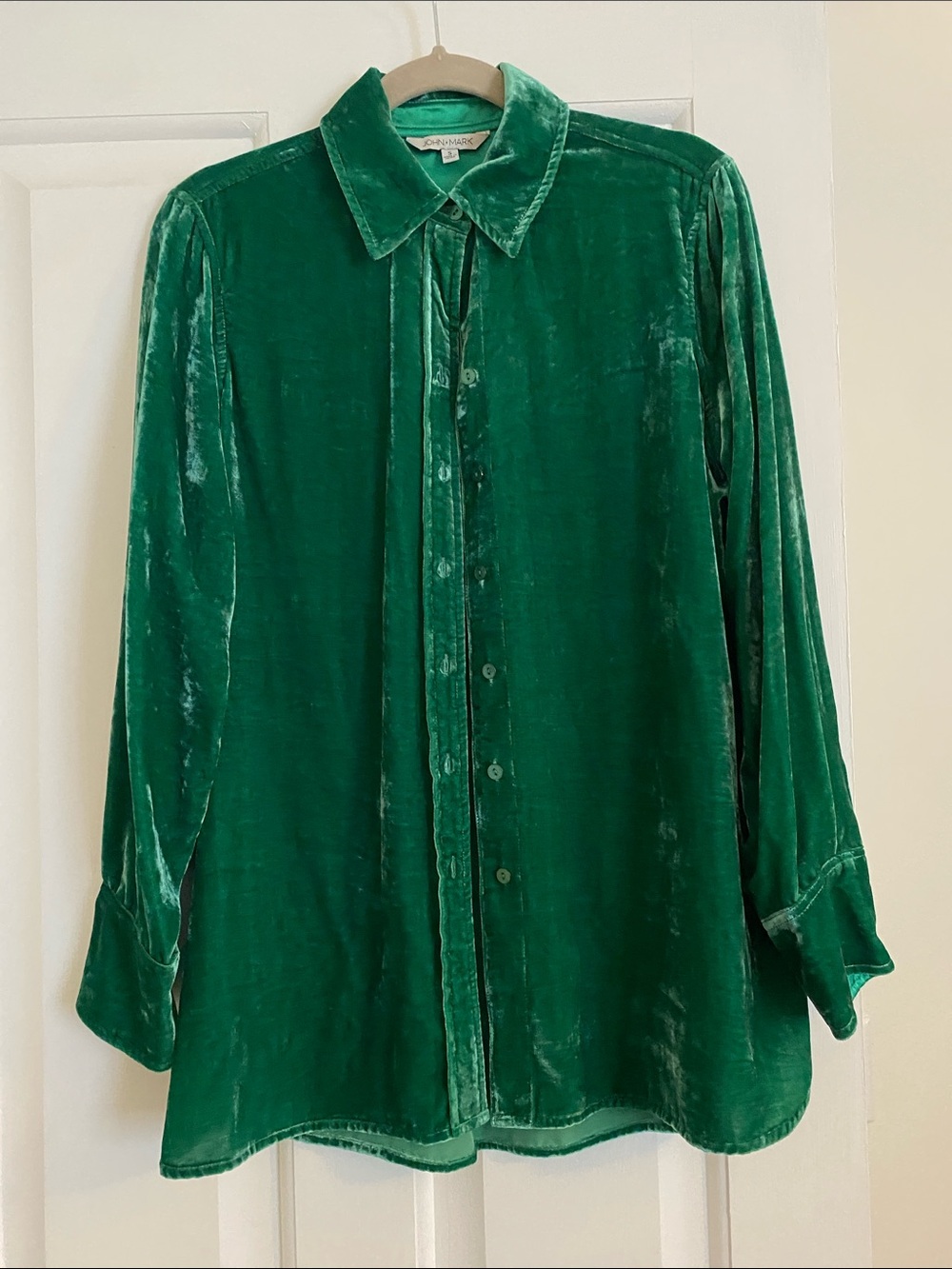 John Mark Emerald Green Velvet Button-Down Shirt